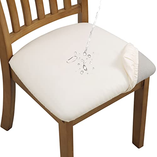 YISUN Esszimmer Stuhlhussen 4er/6er Set, Pu Leder wasserdichte Stretch Esszimmerstuhl Schutzhülle Waschbar, Geeignet für Büro, Schlafzimmer, Küche, Hotel (6, Hell Beige) von YISUN