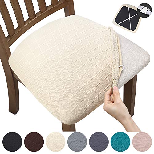 YISUN Jacquard Stuhlbezug Sitzfläche Stuhlhussen 4er Set Esszimmerstuhl Sitzbezug Stuhl, Stretch Abnehmbarer Waschbarer Sitzbezüge für Hotel Zeremonie Bankett Küche Haus Hochzeit Party(Beige) von YISUN