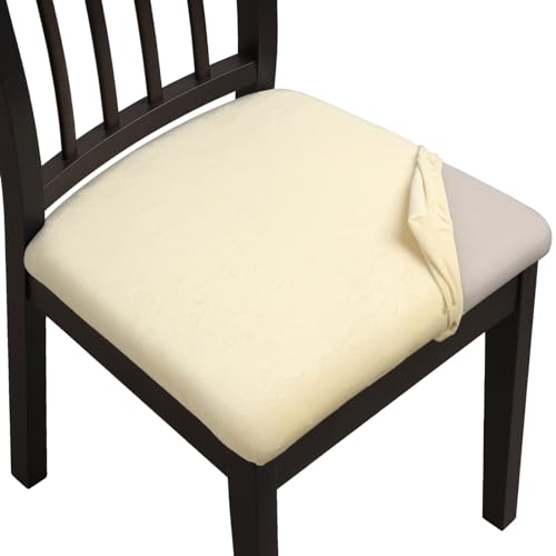 YISUN Stuhlbezug Sitzfläche Samt Sitzbezug Stuhl 6er Set Universal Stretch Sitzkissen Bezug Sitzbezüge für Abwaschbar Schonbezug Stuhl Hussen für Büro Wohnzimmer Schlafzimmer(6, Samt Beige) von YISUN