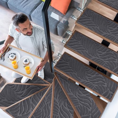 YISUN Treppenstufen Matten 65x20 cm, Antirutschmatte für Teppich Selbstklebend Rechteckig, Stufenmatten Innen 15 Stück für Treppe Küche Schlafzimmer, Stufenmatte für Kinder, Ältere, Hunde (Grau) von YISUN