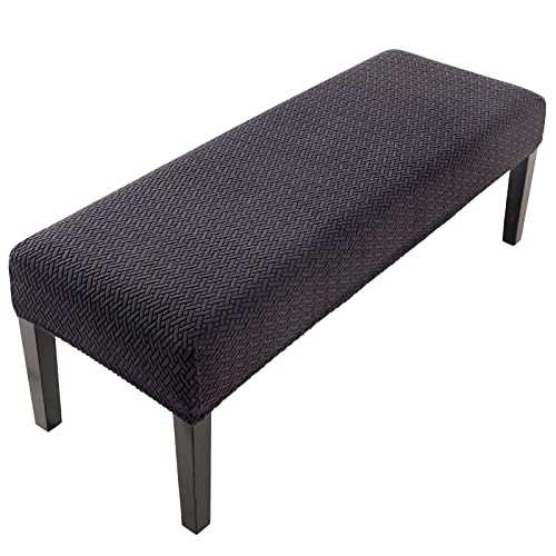 YISUN Universal-Bezug für Esszimmer-Bank, Elastisch Stretch Stuhlhussen, Jacquard Dining Bench Cover für Esszimmer, Abnehmbar Bezug für Esszimmerstuhl Esszimmer (Pechschwarz) von YISUN