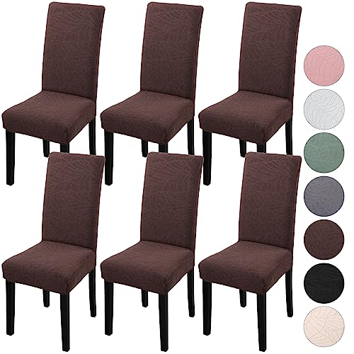 YISUN Stuhlhussen 6er Set Universal Stretch Jacquard Blätter Stuhlhusse, Hussen für Stühle Abnehmbarer Waschbarer Stuhlbezüge für Hotel Zeremonie Bankett Küche Haus Hochzeit Party (Kaffeefarbe) von YISUN