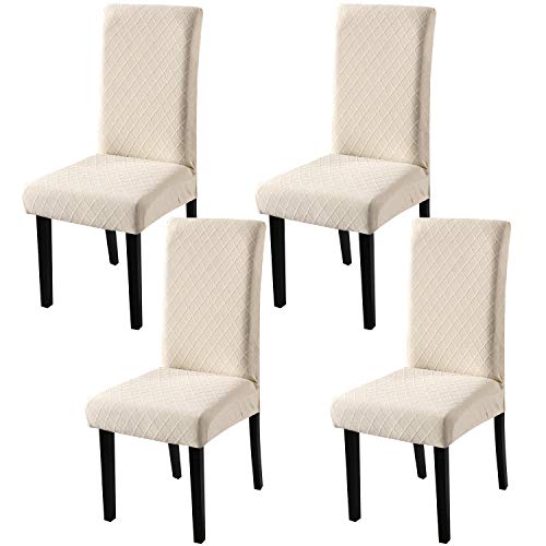 YISUN Universal Stretch Stuhlhussen 4er Set Stuhlbezug für Stuhl Esszimmer Hussen für Stühle Abnehmbarer Waschbarer Stuhlbezüge für Hotel Zeremonie Bankett Küche Haus Hochzeit Party (Reines Beige) von YISUN