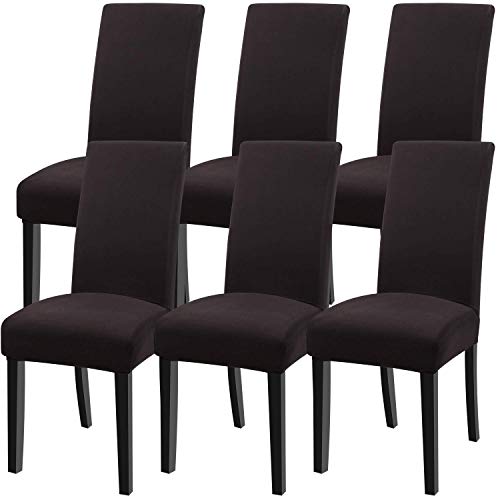 YISUN Universal Stretch Stuhlhussen 4er 6er Set Stuhlbezug für Stuhl Esszimmer (6er Set, Pures Kaffee) von YISUN