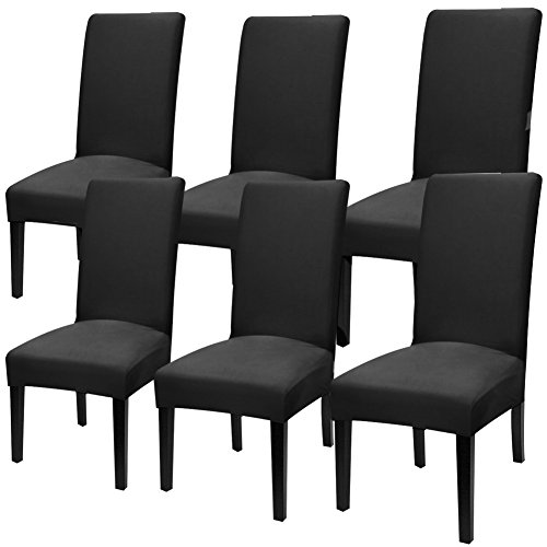 YISUN Universal Stretch Stuhlhussen 4er 6er Set Stuhlbezug für Stuhl Esszimmer (6er Set, Pures Schwarz) von YISUN