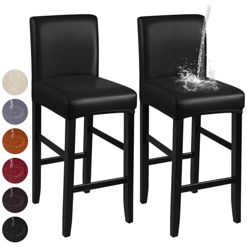 YISUN Wasserdicht Barhocker Bezüge Stuhlhussen, Stretch PU Barhocker Bezug mit Rückenlehne, Abnehmbarer Waschbarer Stuhlhussen Barhockerbezüge für Kurze Drehstuhl Esszimmerstuhl Barhocker (2er Set) von YISUN