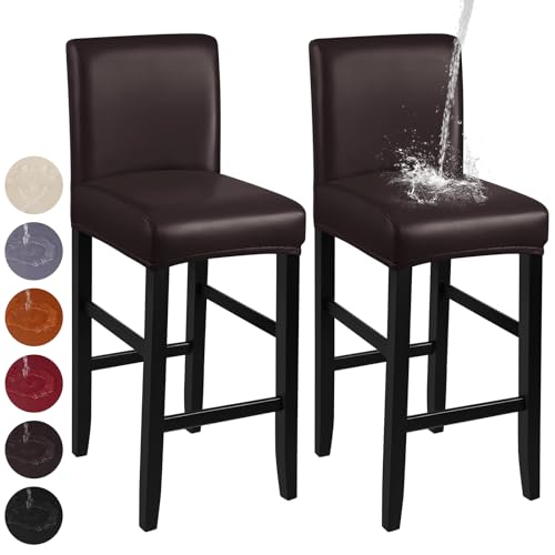 YISUN Wasserdicht Barhocker Bezüge Stuhlhussen, Stretch PU Barhocker Bezug mit Rückenlehne, Abnehmbarer Waschbarer Stuhlhussen Barhockerbezüge für Kurze Drehstuhl Esszimmerstuhl Barhocker (2er Set) von YISUN