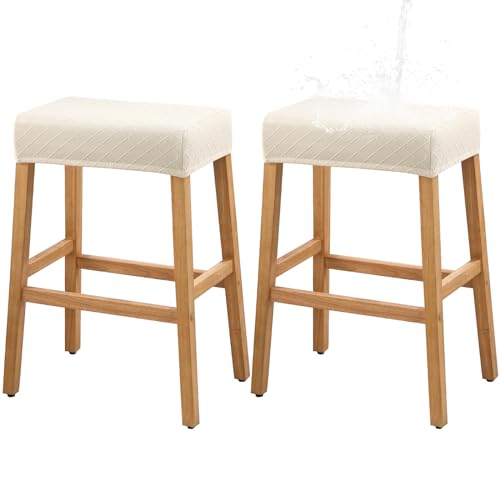 YISUN Wasserdicht Barhocker Bezüge Stretch Jacquard Barhocker Bezug, Abnehmbarer Waschbarer Bar Stuhlhussen, Barhockerbezüge für Barhocker Schminktischhocker Esszimmerstuhl (2, Beige) von YISUN