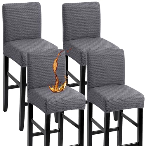 YISUN Wasserdicht Barhocker Bezüge Stuhlhussen Stretch Barhocker Bezug mit Rückenlehne, Abnehmbarer Waschbarer Stuhlhussen Barhockerbezüge für Kurze Drehstuhl Esszimmerstuhl Barhocker (4er Set) von YISUN
