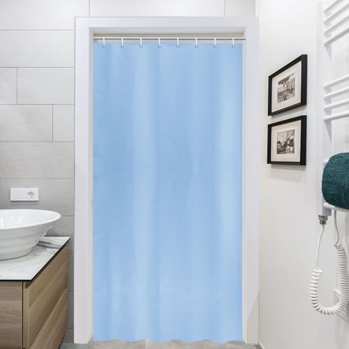 YISURE Creme-Blau Duschvorhang schmal 120cm breit für kleine Badewannen, Polyester-Gewebe Kleiner Badvorhang mit Magnetische Duschvorhanggewichte wasserabweisend waschbar, Breite 120 x Höhe 200cm von YISURE