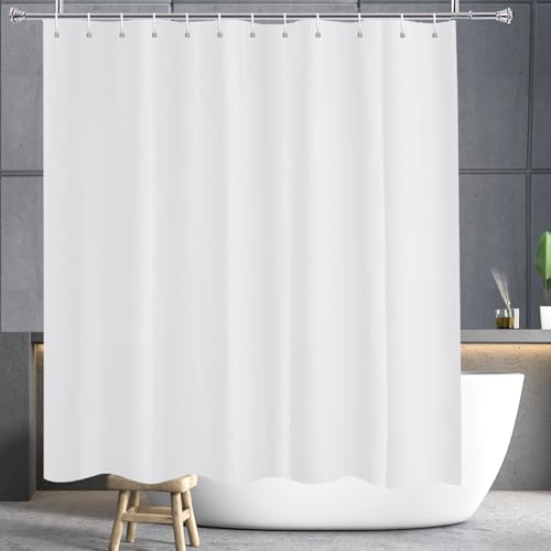 YISURE Duschvorhang 200x200 Weiß Antischimmel, Textil Polyester Stoff Duschvorhang mit Magnet für badewanne wasserabweisend maschinenwaschbar, Breite 200 x Höhe 200cm von YISURE