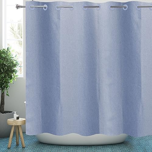 YISURE Duschvorhang 220 lang Leinenoptik, Blau Hakenloser Badevorhang Textil Stoff Schwerlastbereich wasserdicht, Breite 200 x Höhe 220cm von YISURE