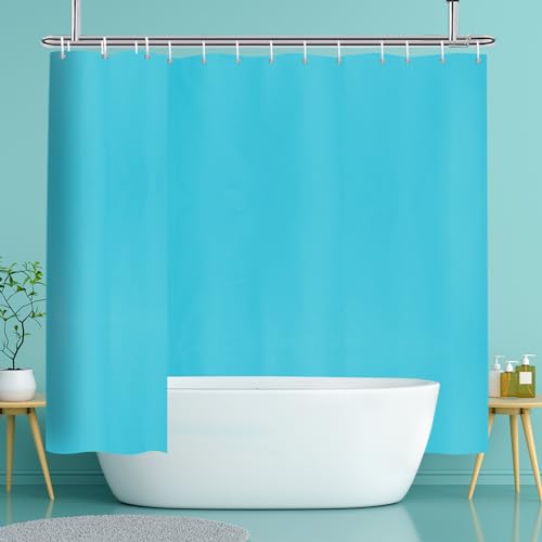 YISURE Duschvorhang 240x200 Aquablau Überbreite für Badewanne, Polyester Stoff Duschvorhang mit Duschvorhang Gewichte wasserabweisend waschbar, Breite 240 x Höhe 200cm von YISURE