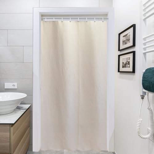 YISURE Duschvorhang Beige Schmal 120cm, Leinenoptik schwer Badevorhang Textil Stoff wasserdicht Maschinenwaschbar, Breite 120 x Höhe 180cm von YISURE