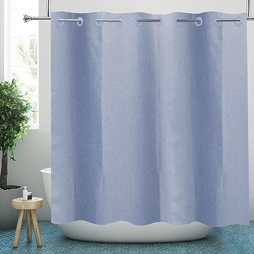 YISURE Duschvorhang Blau Leinenoptik 180x200, Hakenloser Badevorhang Textil Stoff Schwerlastbereich wasserdicht, Breite 180 x Höhe 200cm von YISURE