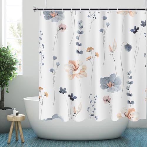 YISURE Duschvorhang Blumen Pflanzen bunt 180x180, Natur floraler Plants Duschvorhänge badewanne Stoff mit duschvorhang Gewichte waschbar für Badzimmer, Breite 180 x Höhe 180cm von YISURE