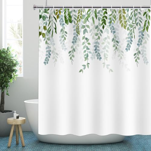 YISURE Duschvorhang Eukalyptus Grüne Blätter 180x200, Grün Natur Landschaft Duschvorhänge badewanne Textil waschbar für Badzimmer, Breite 180 x Höhe 200cm von YISURE