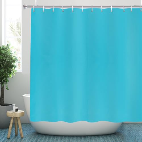 YISURE Duschvorhang Textil Aquamarin-Blau für Badewanne, Polyester Stoff Duschvorhang mit Duschvorhang Gewichte wasserabweisend waschbar, Breite 200 x Höhe 200cm von YISURE