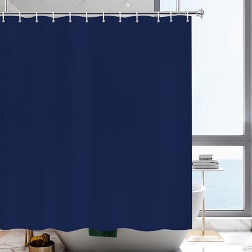 YISURE Duschvorhang Textil Marine Blau Waschbar 220 lang für Badezimmer, Polyester Dunkel Blau Badevorhang für Zuhause, Wasserabweisende Duschvorhange für Badewanne, Breite 200 x Extra Höhe 220cm von YISURE