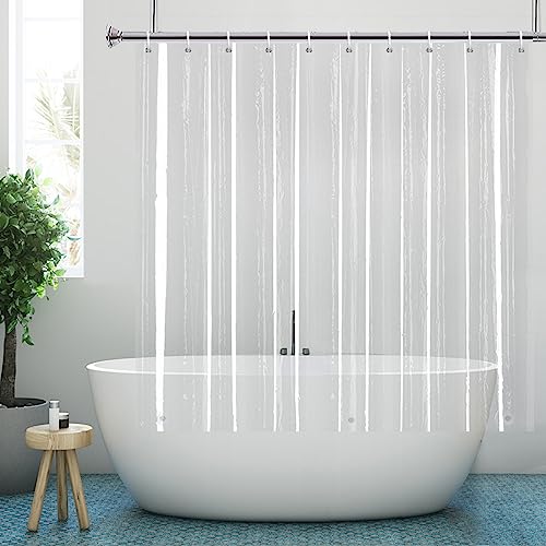 YISURE Duschvorhang Transparent kurz 150cm Höhe, kürzerer Duschvorhang Wasserdicht mit Magnet Saum, Breite 150 x Höhe 150cm von YISURE