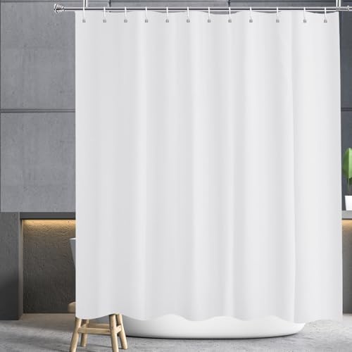 YISURE Duschvorhang Weiß antischimmel 200x220 lang für badewanne, überlänge Weiß Textil-Polyester-Gewebe Duschvorhang mit Magnet wasserabweisend, Breite 200 x Höhe 220cm von YISURE