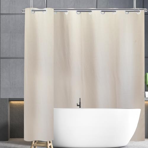 YISURE Hakenloser Duschvorhang Kunstleinen schwer wie 240cm, Beige Badevorhang rund Textil Stoff wasserdicht Hotel Luxus, extra lang Breite 240 x Höhe 200cm von YISURE