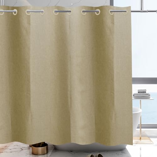 YISURE Hakenloser Duschvorhang Kunstleinen schwer wie 240cm, Taupe Badevorhang rund Textil Stoff wasserabweisend Hotel Luxus, extra lang Breite 240 x Höhe 200cm von YISURE