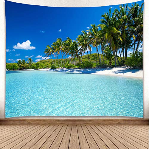 YISURE Wandteppich Strand Meer 200 x 150 cm, Natur Tropischer Wandteppich Küstenlandschaft für Schlafzimmer, Blauer Himmel Wassermeer Wandbehang für Heimdekoration von YISURE