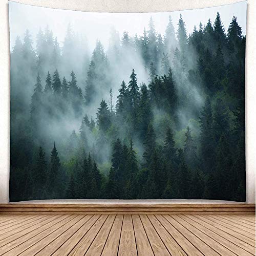 YISURE Wandteppich Wald Grün, Nebliges Wandtuch Wald für Schlafzimmer, Wandteppiche Wandtücher Landschaft, Wandbehang Wald, Tuch für die Wand in Home Living Room Decoration 200x150cm von YISURE