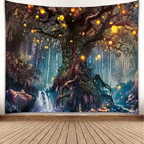 YISURE Wandteppich aesthetic klein Baum Psychedelisch, Wandtuch Retro Spirituelle Bäume für Wohnzimmer Schlafzimmer, Breite 150 x Höhe 130cm von YISURE