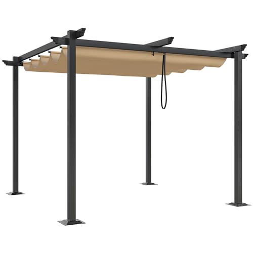 Metall Pergola mit einziehbarem Dach 3x3m Outdoor Pergola inklusive wasserabweisendem und LSF 15 PU-beschichtetem Baldachin, Sonnenschutz für Grillveranstaltungen, Gartenpartys Khaki von YITAHOME