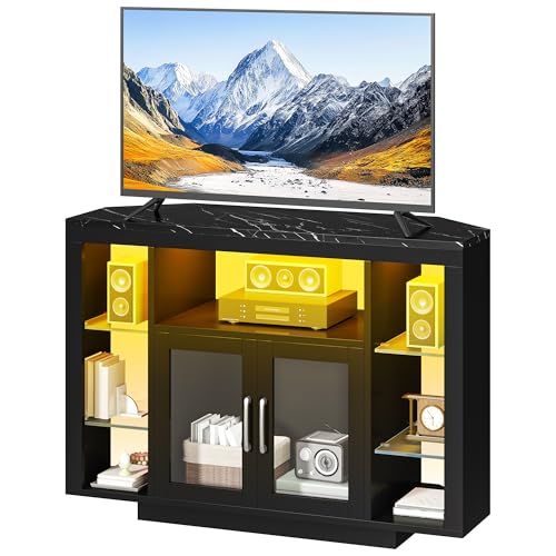 YITAHOME 100CM Eckschrank mit RGB-LED-Beleuchtung, Eckkommode fernsehschrank für bis zu 55 Zoll-TV mit 7 offenen Gaming Entertainment Center Regalen Moderne Einfachheit TV-Standchest von YITAHOME