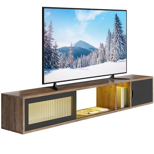 YITAHOME 148 cm Schwebender TV-Schrank für Fernseher bis 65 Zoll mit 7 RGB LED 22 Mode Lichter Unterhaltungszentrum mit Tür für Wohnzimmer und Schlafzimmer von YITAHOME