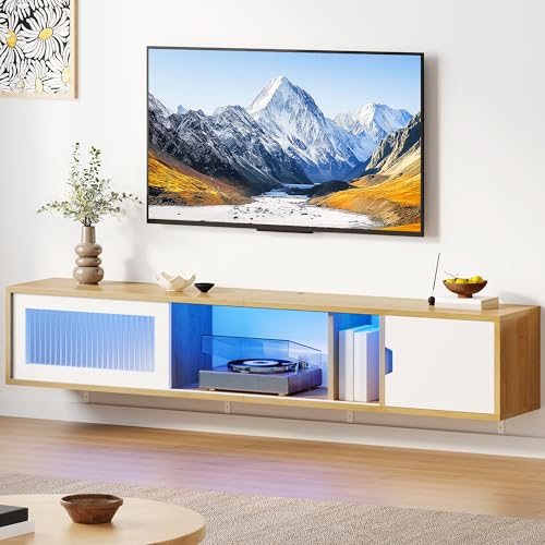 YITAHOME 148 cm Schwebender TV-Schrank für Fernseher bis 65 Zoll mit 7 RGB LED 22 Mode Lichter Unterhaltungszentrum mit Tür für Wohnzimmer und Schlafzimmer von YITAHOME