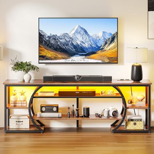 YITAHOME 160cm TV Schrank mit 2 AC & 2 USB Steckdose für Fernseher bis 70 Zoll mit 7 RGB LED 22 Mode Lichter Unterhaltungszentrum Lowboard für Wohnzimmer und Schlafzimmer Rustik Braun von YITAHOME