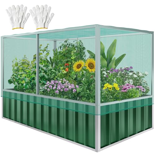 YITAHOME 174x90x88CM Hochbeet mit Struktur aus Vogelschutznetz, Outdoor-Metall-Hochbeeten mit Handschuhen & Verstärktem Rahmen für Pflanzen, Gemüse und Blumen (Grün) von YITAHOME