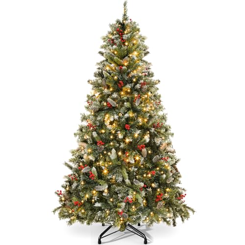 YITAHOME 182cm Künstlicher Weihnachtsbaum, Vorgeschmückt mit Schnee & 250 LED Beleuchtung, 58 Kiefernzapfen, 58 Beeren, ca. 818 Spitzen, Tannenbaum mit Klappsystem & Metallständer, 182 x Φ95cm YITAHOME 182cm Künstlicher Weihnachtsbaum, Vorgeschmückt mit Schnee & 250 LED Beleuchtung, 58 Kiefernzapfen, 58 Beeren, ca. 818 Spitzen, Tannenbaum mit Klappsystem & Metallständer, 182 x Φ95cm von YITAHOME