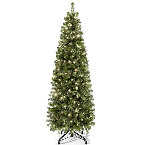 YITAHOME 182cm Künstlicher Weihnachtsbaum Schmal mit 200 LED Beleuchtung, ca. 700 Spitzen, Naturgetreu Tannenbaum mit Klappsystem & Metallständer, Schnellaufbau für Zuhause Geschäfte, 182 x Φ65cm YITAHOME 182cm Künstlicher Weihnachtsbaum Schmal mit 200 LED Beleuchtung, ca. 700 Spitzen, Naturgetreu Tannenbaum mit Klappsystem & Metallständer, Schnellaufbau für Zuhause Geschäfte, 182 x Φ65cm von YITAHOME