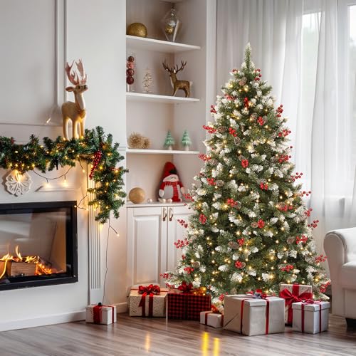 YITAHOME 228cm Künstlicher Weihnachtsbaum, Vorgeschmückt mit Schnee & 550 LED Beleuchtung, 82 Kiefernzapfen, 82 Beeren, ca. 1398 Spitzen, Tannenbaum mit Klappsystem & Metallständer, 228 x Φ135cm YITAHOME 228cm Künstlicher Weihnachtsbaum, Vorgeschmückt mit Schnee & 550 LED Beleuchtung, 82 Kiefernzapfen, 82 Beeren, ca. 1398 Spitzen, Tannenbaum mit Klappsystem & Metallständer, 228 x Φ135cm von YITAHOME
