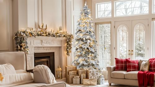 YITAHOME 229cm Künstlicher Weihnachtsbaum mit Schnee, Mit Fernbedienung, 800 Spitzen, 11 Lichtmodi und 350 LED-Lichtern, Metallstander und integrierter Beleuchtung von YITAHOME