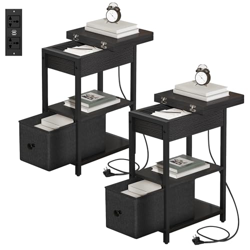 YITAHOME 2PCS Beistelltisch Schwarz Schmal, Nachttisch mit Steckdose und Schublade, Flip-Top Sofatisch Klein Nachtschrank für Wohnzimmer, Schlafzimmer YITAHOME 2PCS Beistelltisch Schwarz Schmal, Nachttisch mit Steckdose und Schublade, Flip-Top Sofatisch Klein Nachtschrank für Wohnzimmer, Schlafzimmer von YITAHOME