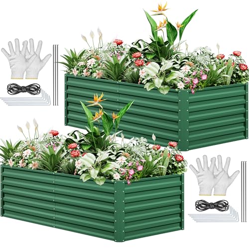 YITAHOME 2er-Set Hochbeet Metall 180x90x60cm, Hochbeete-Kit aus Verdicktem Zink-Aluminium-Magnesium-Edelstahl-Metall Hochbeete für Garten mit Stützstange & Handschuhe für Gemüse, Blumen (Grün) von YITAHOME