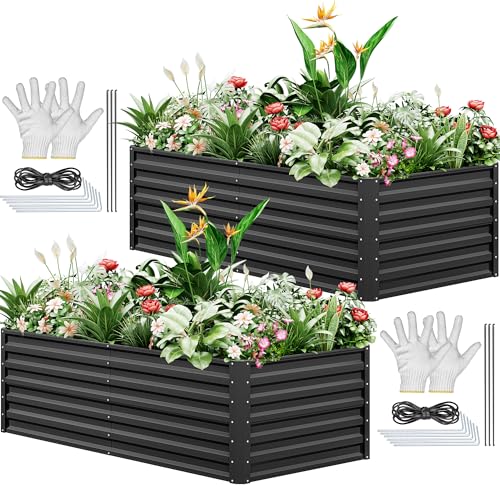 YITAHOME 2er-Set Hochbeet Metall 180x90x60cm, Hochbeete-Kit aus Verdicktem Zink-Aluminium-Magnesium-Edelstahl-Metall Hochbeete für Garten mit Stützstange & Handschuhe für Gemüse, Blumen (Schwarz) YITAHOME 2er-Set Hochbeet Metall 180x90x60cm, Hochbeete-Kit aus Verdicktem Zink-Aluminium-Magnesium-Edelstahl-Metall Hochbeete für Garten mit Stützstange & Handschuhe für Gemüse, Blumen (Schwarz) von YITAHOME