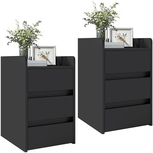 YITAHOME 2er-Set Nachttische mit 3 Schubladen, Moderner Nachttisch, Wasserfester Nachttisch mit Stauraum für Wohnzimmer und Schlafzimmer, 35 x 40 x 59 cm (Schwarz) von YITAHOME