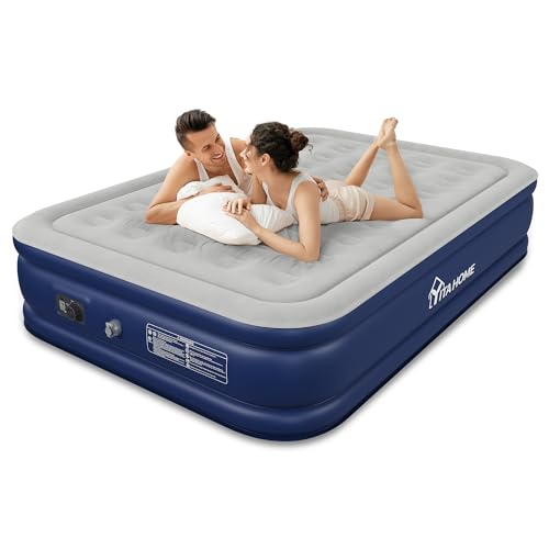 YITAHOME 2x1,5m Luftmatratze 2 Personen, Selbstaufblasend Luftbett mit Integrierter Elektrischer Pumpe, Aufblasbare Matratze Bett mit Tasche für Gästezimmer, Camping, Blau/Grau von YITAHOME