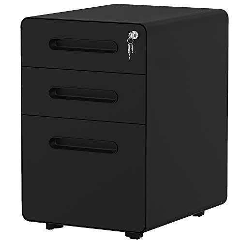 YITAHOME 3-Drawer Rolling File Cabinet, Metal Mobile File Cabinet with Lock, Filing Cabinet Under Desk fits Legal/Letter/A4 Size for Home/Office, Fully Assembled, Black von YITAHOME