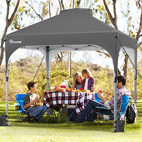 YITAHOME 3X3 wasserdichte Pavillon Faltpavillon, Faltbarer Pop up Pavillon Outdoor Anti-UV Gartenpavillon Höhenverstellbarfür Alle Jahreszeiten Für Party Camping Märkte Pool Festival, Dunkelgrau von YITAHOME