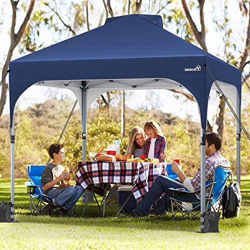 YITAHOME 3X3 wasserdichte Pavillon Faltpavillon, Faltbarer Pop up Pavillon Outdoor Anti-UV Gartenpavillon Höhenverstellbarfür Alle Jahreszeiten Für Party Camping Märkte Pool Festival, Marineblau von YITAHOME