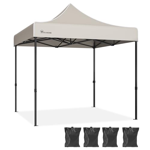 YITAHOME 3x3M Pop-Up-Pavillon Wasserdicht Hochleistungs Gartenpavillon Zelt mit Tragetasche und Gewichtstaschen für den Einsatz im Freien, Camping, Märkte, Terrasse, BBQ Beige von YITAHOME