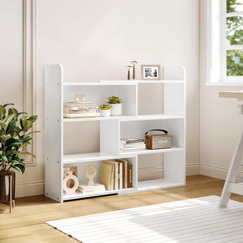 YITAHOME 4 Etagen offenes Bücherregal Bücherregal mit 6 Aufbewahrungseinheiten, Holzdisplay Lagerregal Büro für Wohnzimmer Schlafzimmer, Weiß, 60 x 24 x 90 cm von YITAHOME